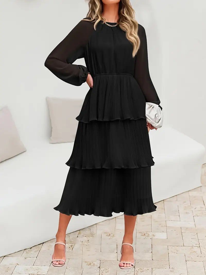 tiered ruffle crew neck long sleeve midi dress Zapaka Women Ivory Round Neck Midi Engagement Dress with Ruffles A Line Long Sleeve Tiered Wedding Reception Dress, Ivory / US8
