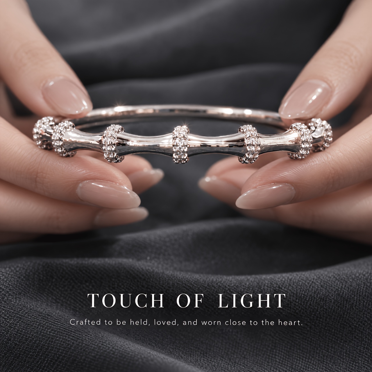 Women's Silvery Bamboo Bead Clasp Bracelet with Synthetic Zirconia