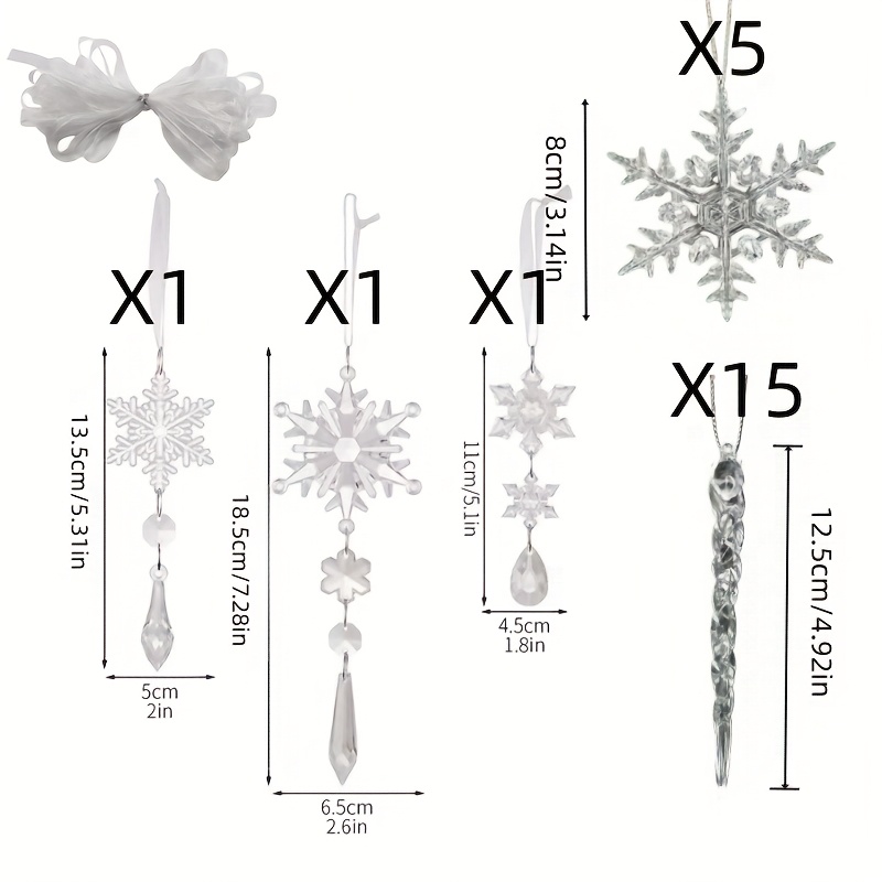 TEMU A Set Of 23pcs, Featuring Crystal-style Icicles, Ice Bars, And Snowflake Christmas Ornaments, Made Of Transparent Acrylic. Suitable For