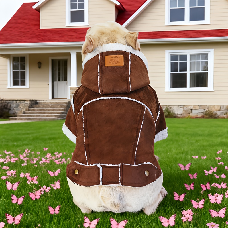 british style real fur like look winter dog jacket with sheep lining adjustable hooded collar button front closure poodle like pomeranian like small medium dogs cats outerwear cozy cold weather warm coat no Product details 4