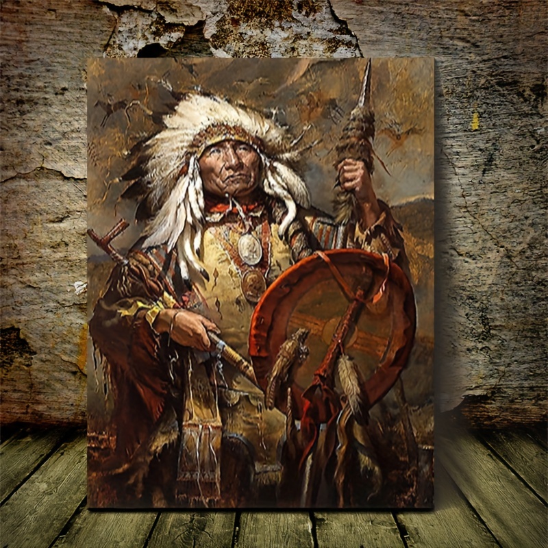 

1pc Wooden Framed Native Man Canvas Decor Wall Art For Bedroom Living Room Home Walls Decoration With Framed Read To Han 11.8inchx15.7inch