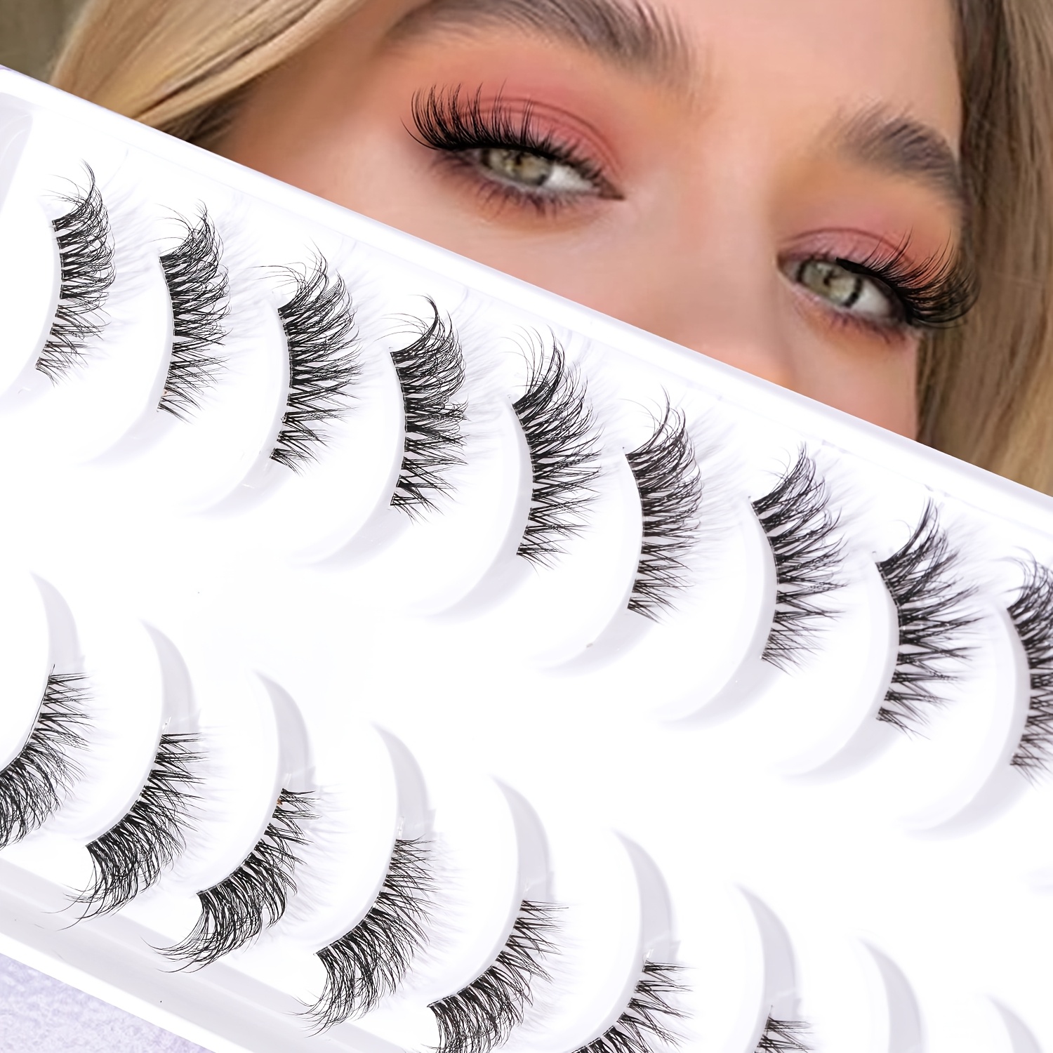 Image of 10 Pairs Of False Eyelashes, Natural, Long, , Transparent Stem, Real, Elongated Tail, Daily, Date, Party, Eyelashes
