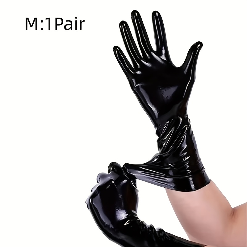 E-shop Schwarze Latex-Handschuhe 1 Stück - Mittellang, Mittlere Dehnbarkeit, Nur Handwäsche - Unisex, Erwachsenen-Cosplay Themenparty-Accessoire,