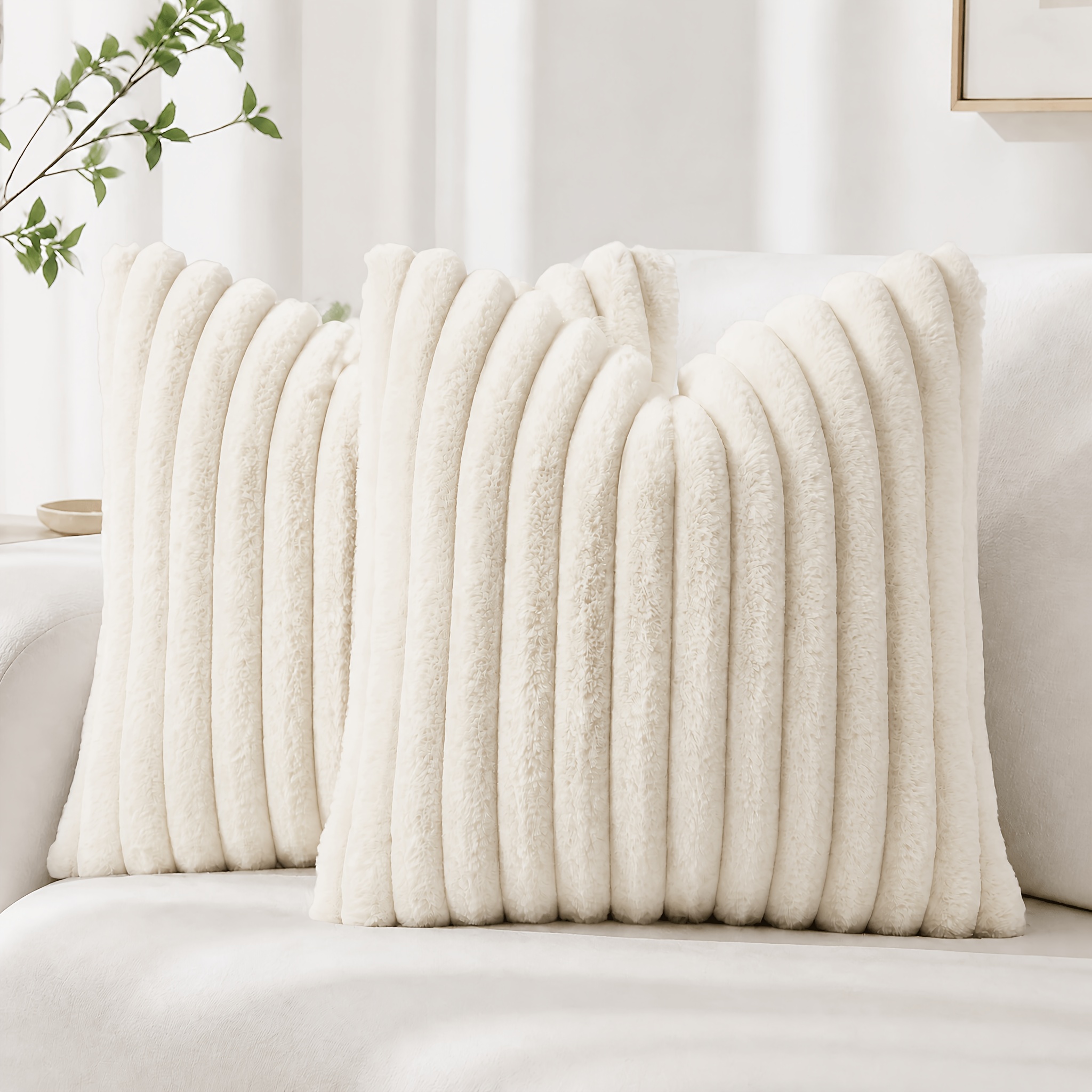 TEMU 2pcs Throw Pillow Covers, Luxury Soft Fluffy Striped Modern Decorative Cushion Covers, Boho Farmhouse Sofa Couch Living Room Decor, 12x20 16x16