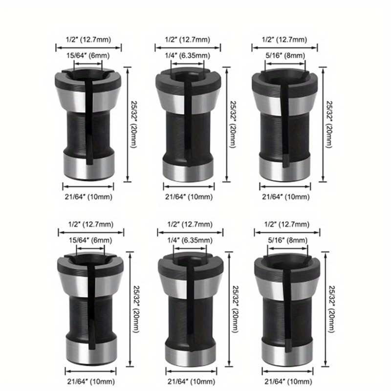 TEMU 6pcs Versatile Collet Adapter Set, Router Collets Adapter, Steel Milling Collet, Milling Collet Collet Straight Grinder Replacement Collet (6mm,