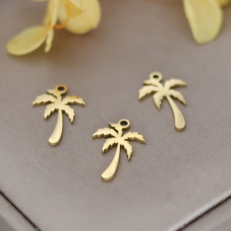 Image of 3pcs Stainless Steel Coconut Tree Pendant Diy Tassel Earrings For Women Craft Fit Bracelets Charms For Jewelry Making