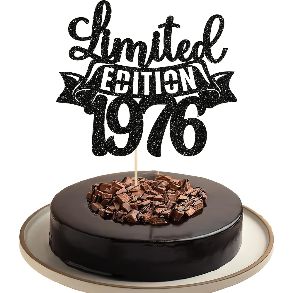 Image of 1pc Edition 1976 Cake Topper Glitter Fifty Happy 50th Birthday Cake Topper Cheers To 50 Years Cake Pick Decoration For Anniversary Party Cake Decorations Supplies Black