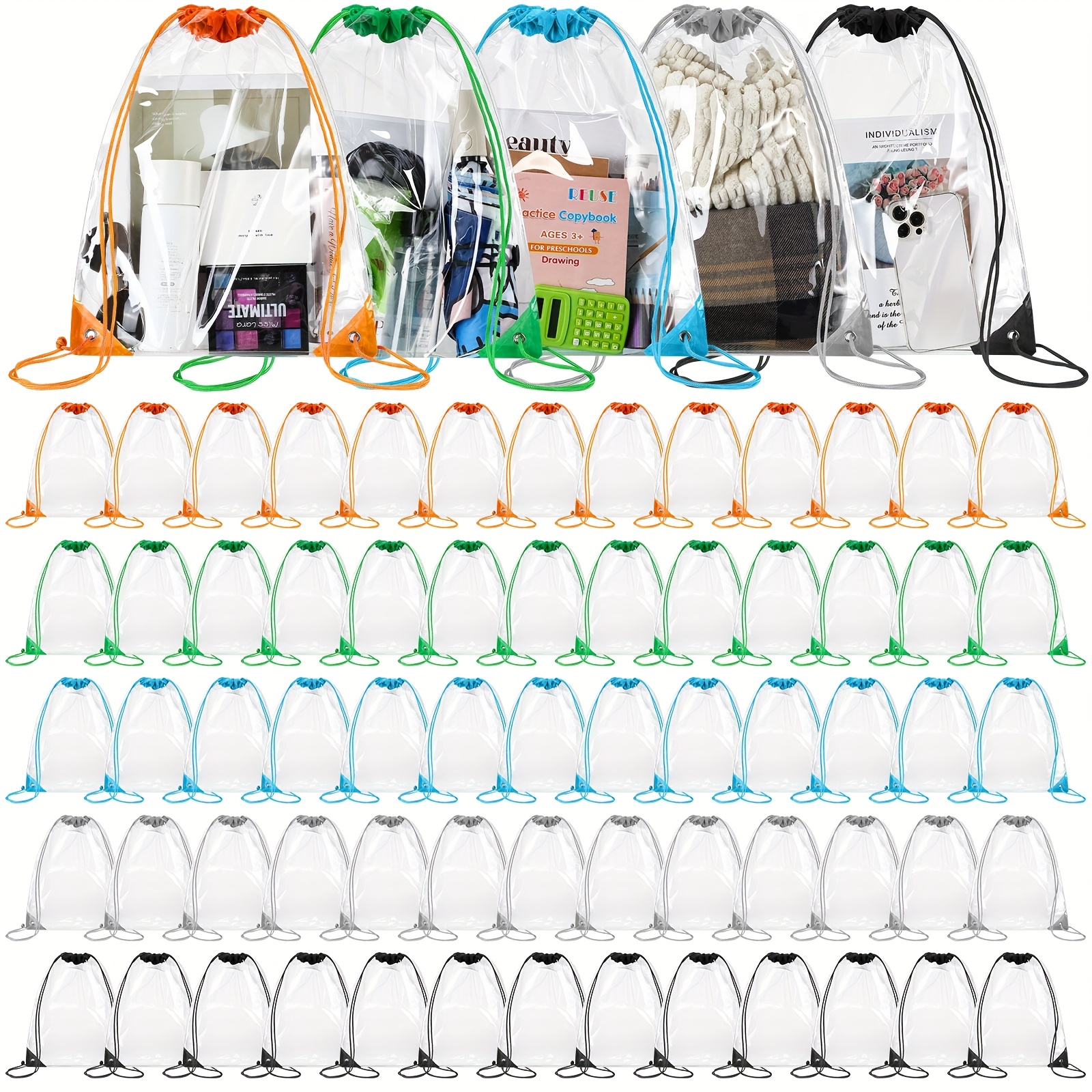 TEMU 100pcs Clear Drawstring Bags Bulk Pvc Clear Drawstring Backpack For Concert College Travel Beach Gym Swimming Sport Workout Stadium Security Approved