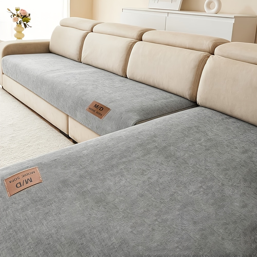 TEMU Moran Labeled 2pcs Modern Decorative Solid Color Chenille Sofa Cover - Letter Label Decoration, Durable Polyester Fabric, Non-slip Sofa Cushion,
