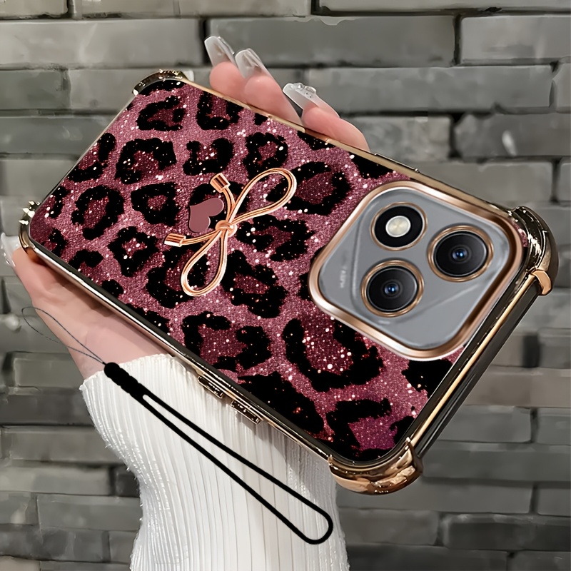 TEMU Phone Case: 2d Flat,2pcs Set: Includes 1 Phone Case + 1 Strap,glitter Leopard 2d Flat, Phone Case,suitable 400 Lite,unisex Lanyard Phone Case,