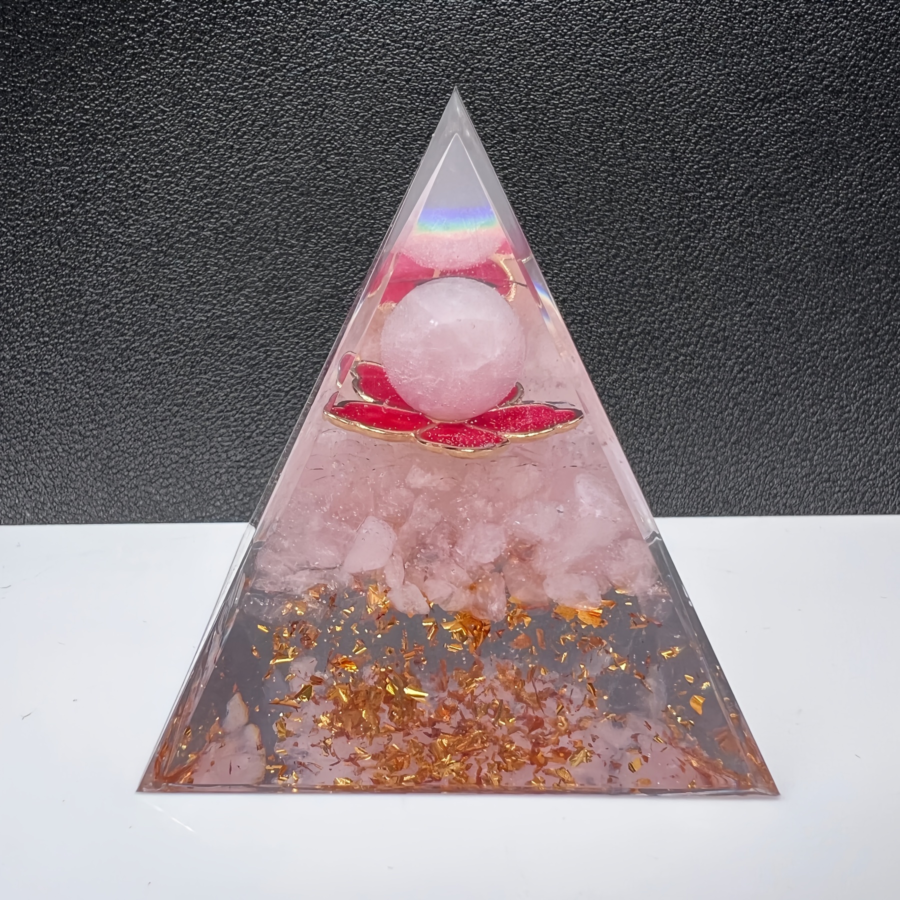 TEMU 1pc Artificial Crystal Rose Quartz Chip Sphere Ball Pink Cherry Flower Resin Orgone Pyramid Loose Gemstone