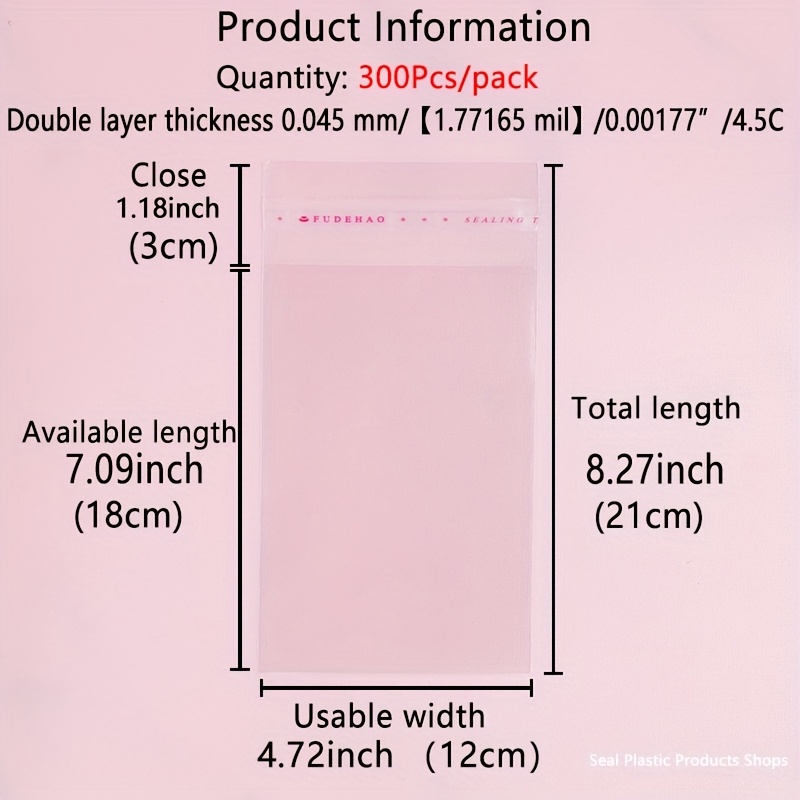 TEMU 300pcs Of Small And Large Transparent Cellophane Self-adhesive Gift Bags, Double-layer Thickness 0.045mm, Sizes Suitable For Jewelry, Clothing,