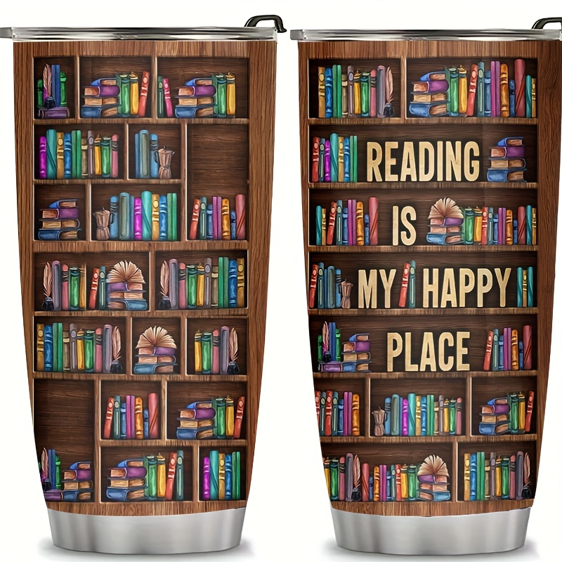 

Book : 20oz Stainless Steel With Bookshelf Design & Lid - Perfect Gift For Readers, Librarians, And , Christmas Holiday Birthday, Women