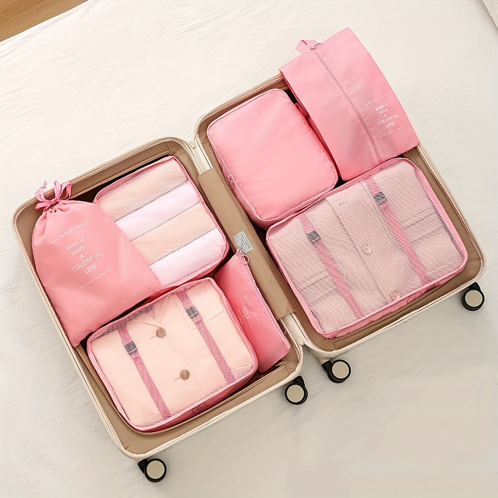 TEMU 7pcs/8pcs Travel Storage Bag Set, Digital Toiletry And Cosmetic Organizer Pouches, Clothing And Shoe Travel Bags, Luggage Organizers