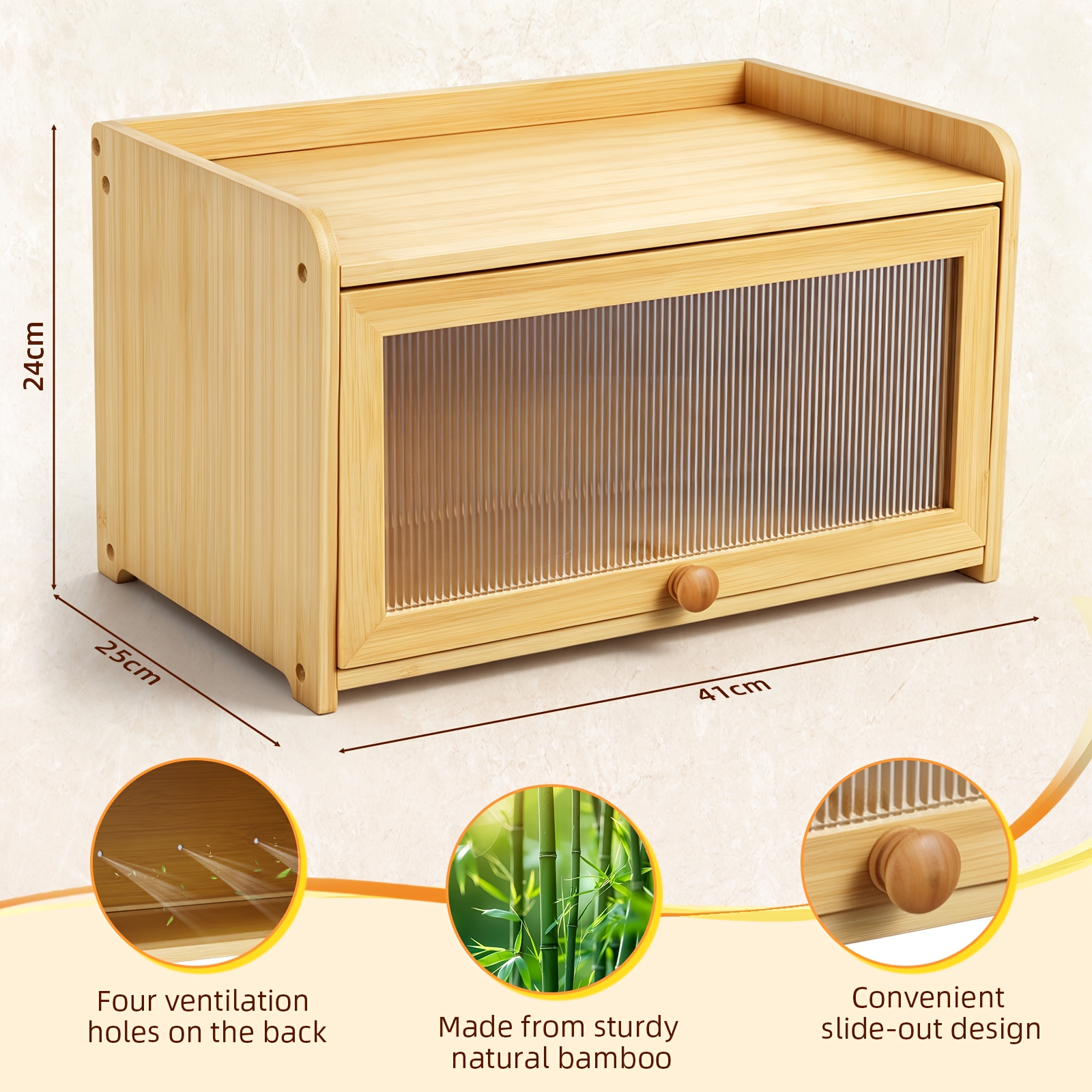 Image of Wooden And Bamboo Single-layer Bread Box, Oversized Wooden Bread Box, Suitable For Kitchen Countertops, Used For Storing Bread