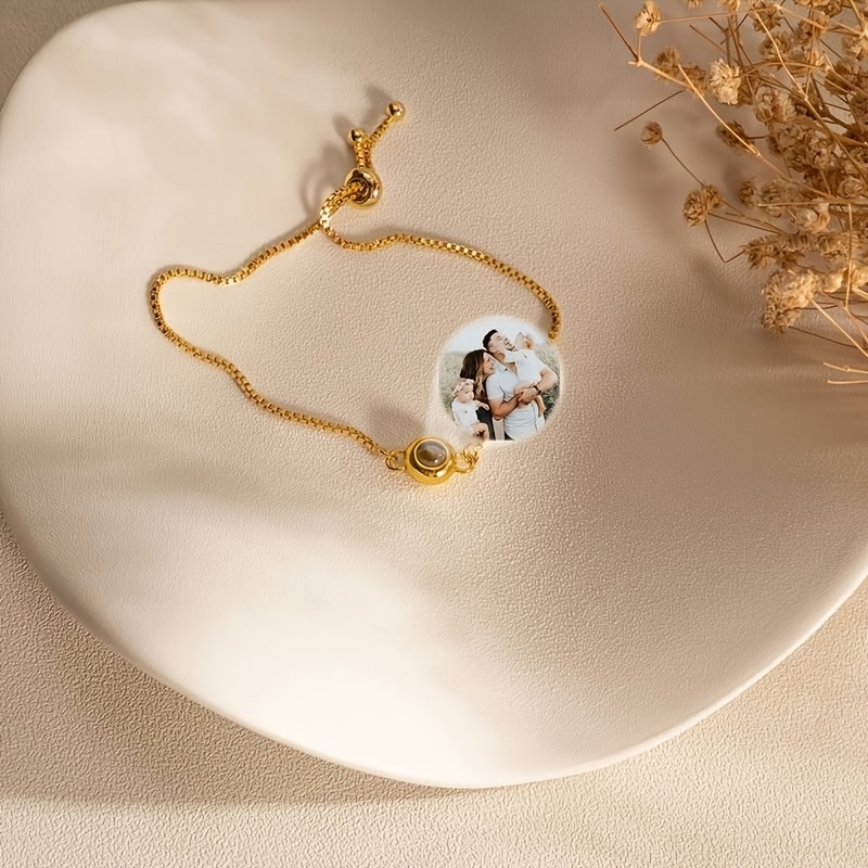 Customized 18K Gold-Plated Photo Projection Bracelet for Couples