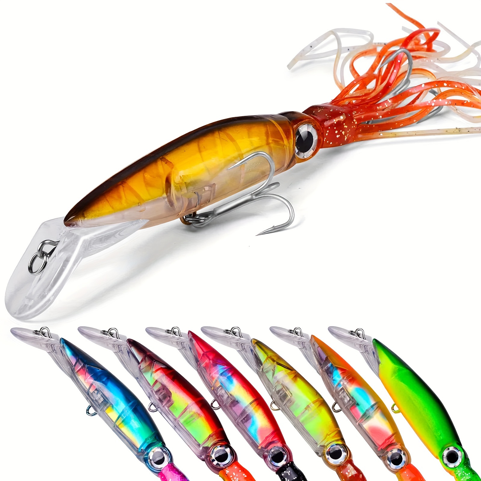 6pcs Soft Plastic Fishing Lures Saltwater Glow Squid Skirts Hoochie Lures  with Assist Hooks & Built-in Lead Jig 4.3inch/0.78oz Octopus Hoochies  Swimbait for Trolling, Salmon, Bass, Trout Fishing, Soft Plastic Lures 