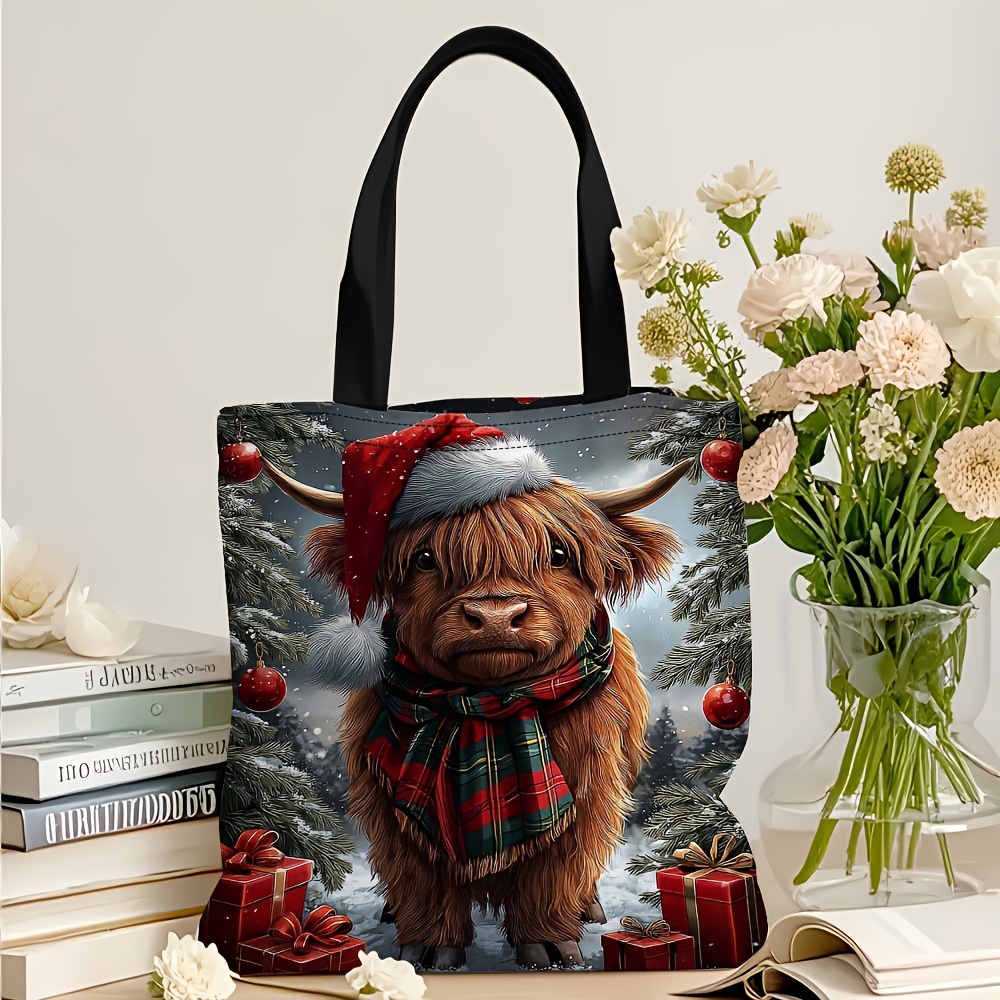 TEMU 1pc Highland Cow Printed Tote Bag, Large Capacity Cow Pattern Handbag, Shopping Daily Dual-use, Cute Gift For Cow Lovers (scottish Highland Cow)