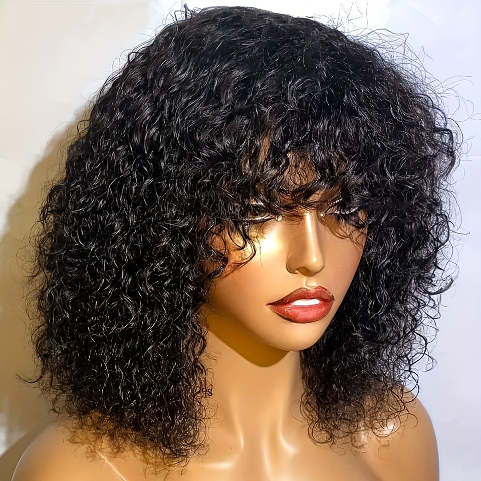 

Elegant Curly Bob Wig With Bangs For Women - Hair, Full Machine Made, 150% Density,