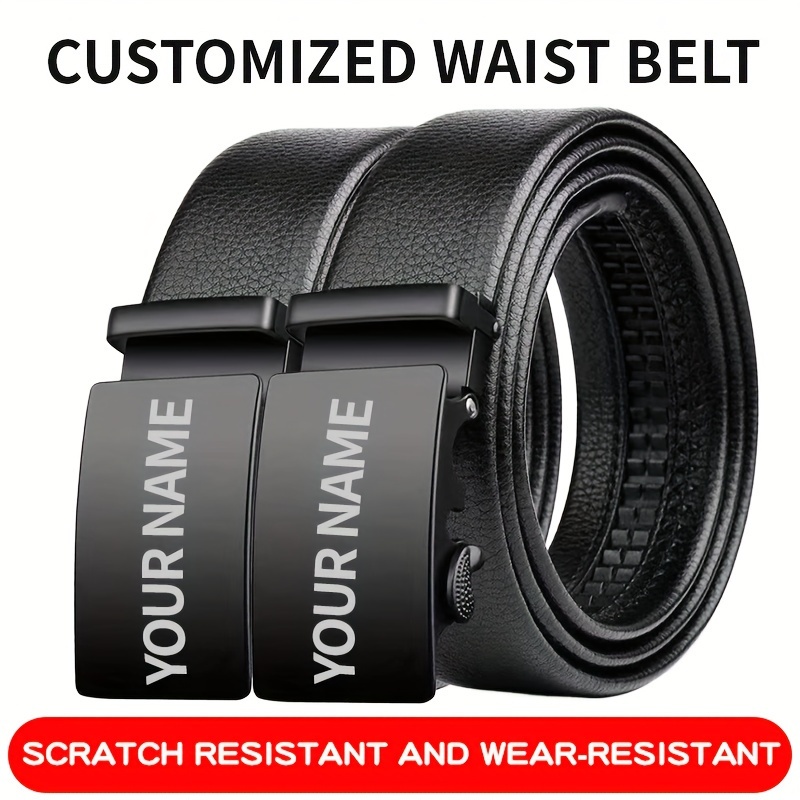 

Ceinture en cuir personnalisée avec plaque nominative - Noir, design simple, cuir PU, boucle en alliage, convient aux tenues décontractées ou formelles pour hommes