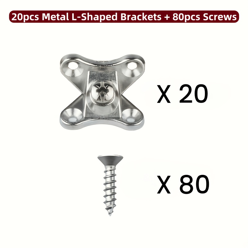 Image of 100 Metal L-shaped Brackets With Screws - Smooth Metal Furniture Support Connectors For Cabinets, Drawers, And Wardrobes | Durable And Corrosion-resistant Hardware Solution