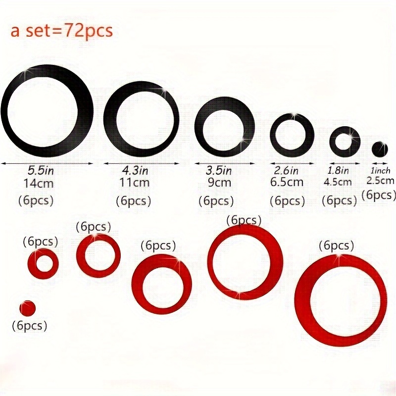 TEMU 2d Flat, 72pcs Red And Black Round Acrylic Mirror Wall Decoration, Used For Bedroom, Living Room, Office, Kitchen, Bathroom, , Gym, Shatterproof Wall Decoration Diy