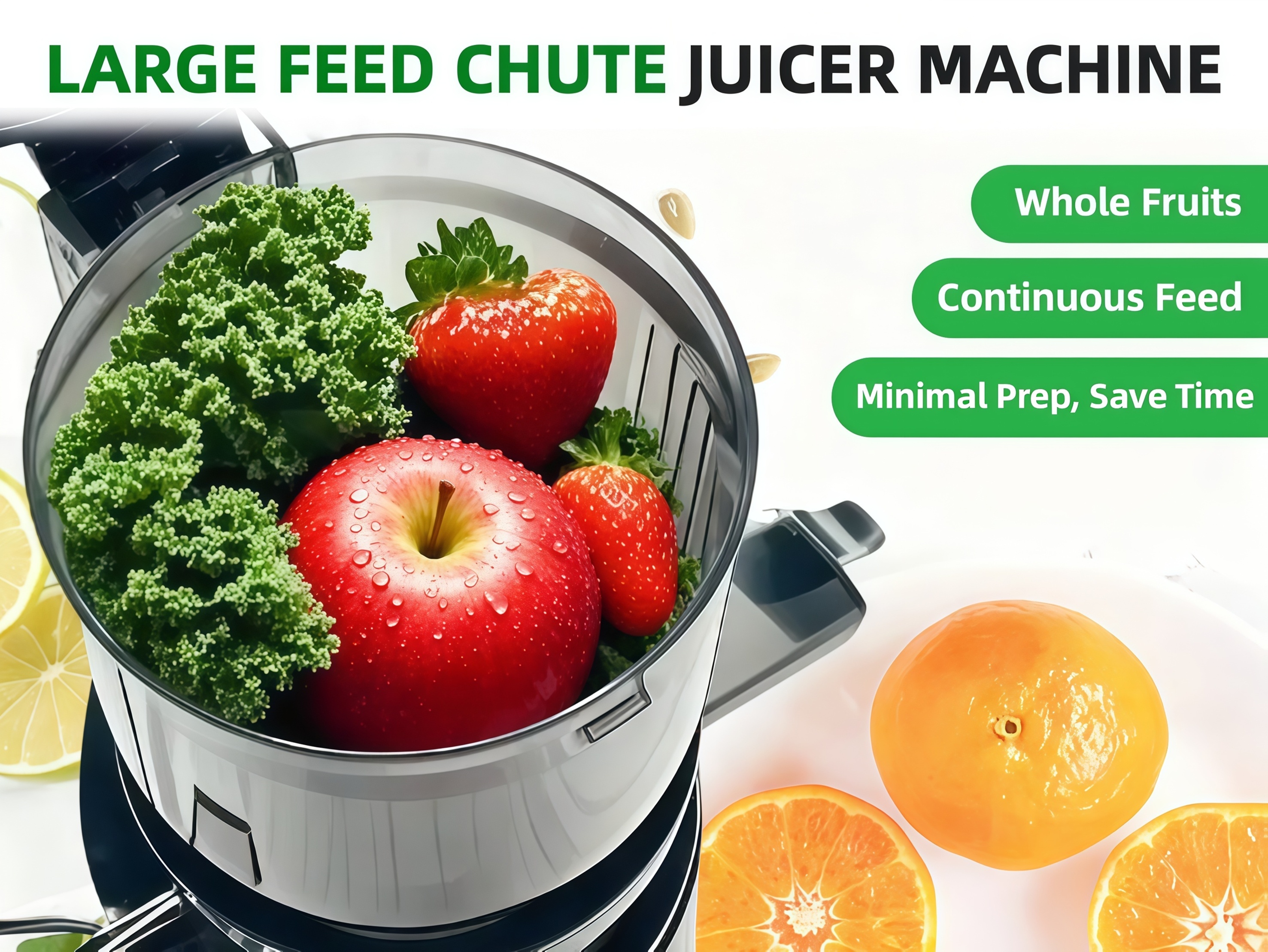 Celiberry Cold-Pressed Juicer, Slow-speed Masticating Juicer, Features a 4.25-inch Wide Feed Chute with Automatic Feeding Design Suitable for Whole Fruits and Vegetables. Achieves up to 98% Juice Extraction, Operates Quietly and Is Easy to Clean.
