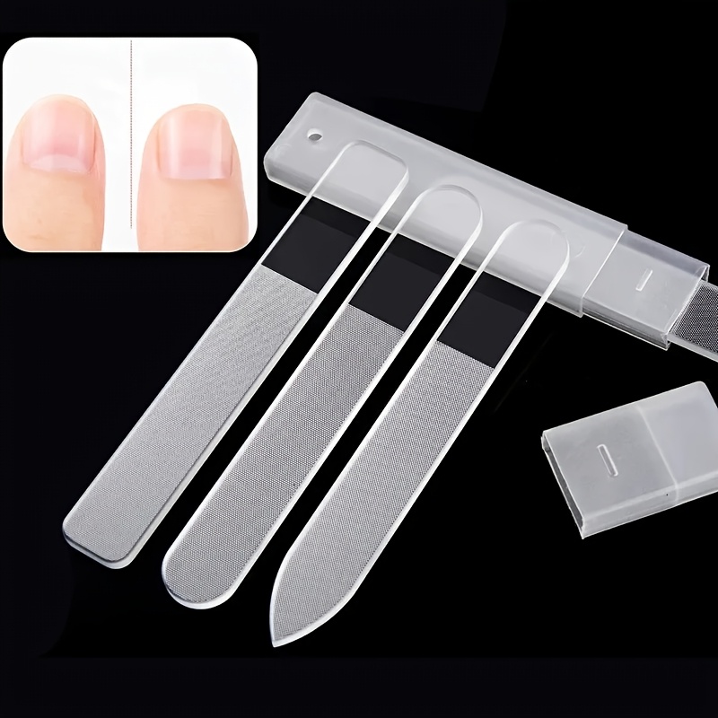 

3-pack Glass Nail File Set, Double-sided Board, Portable Case, Washable & Reusable, Ideal For Natural & Acrylic Nail Care, Perfect Gift For Women And Girls - Unscented