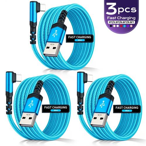 3pcs fast charging right angle usb to usb c cable nylon braided anti design usb to c fast charging cable suitable for iphone for samsung for xiaomi and other smartphones support data transfer