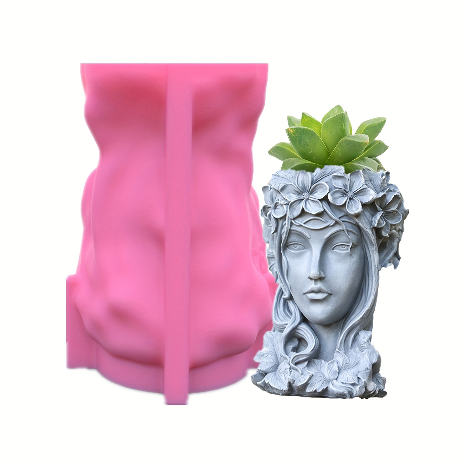 

1pc Handmade Woman For Head Shaped Flower Pot, Uv Epoxy Mold, Pen Holder, Candle Holder, Cement Pot Planter Resin Silicone Mould