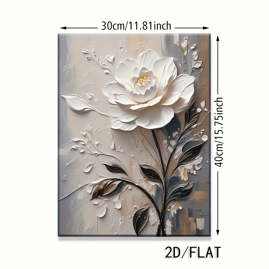 TEMU 2d/flat, White Flower High-definition Printed Canvas Wall Art, Modern Abstract Floral Painting, Creamy Bloom Hanging Decor, Suitable For Office,