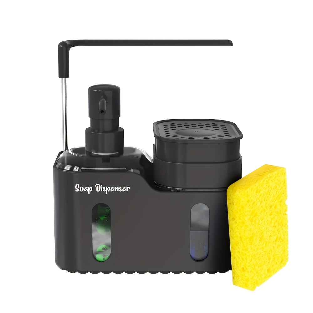 Image of Commercial-grade Manual Soap Dispenser - Battery-free, Plastic Independent Design With Built-in Sponge Holder, Suitable For Kitchens And Bathrooms, Materials - Home Kitchen - Holiday Gift