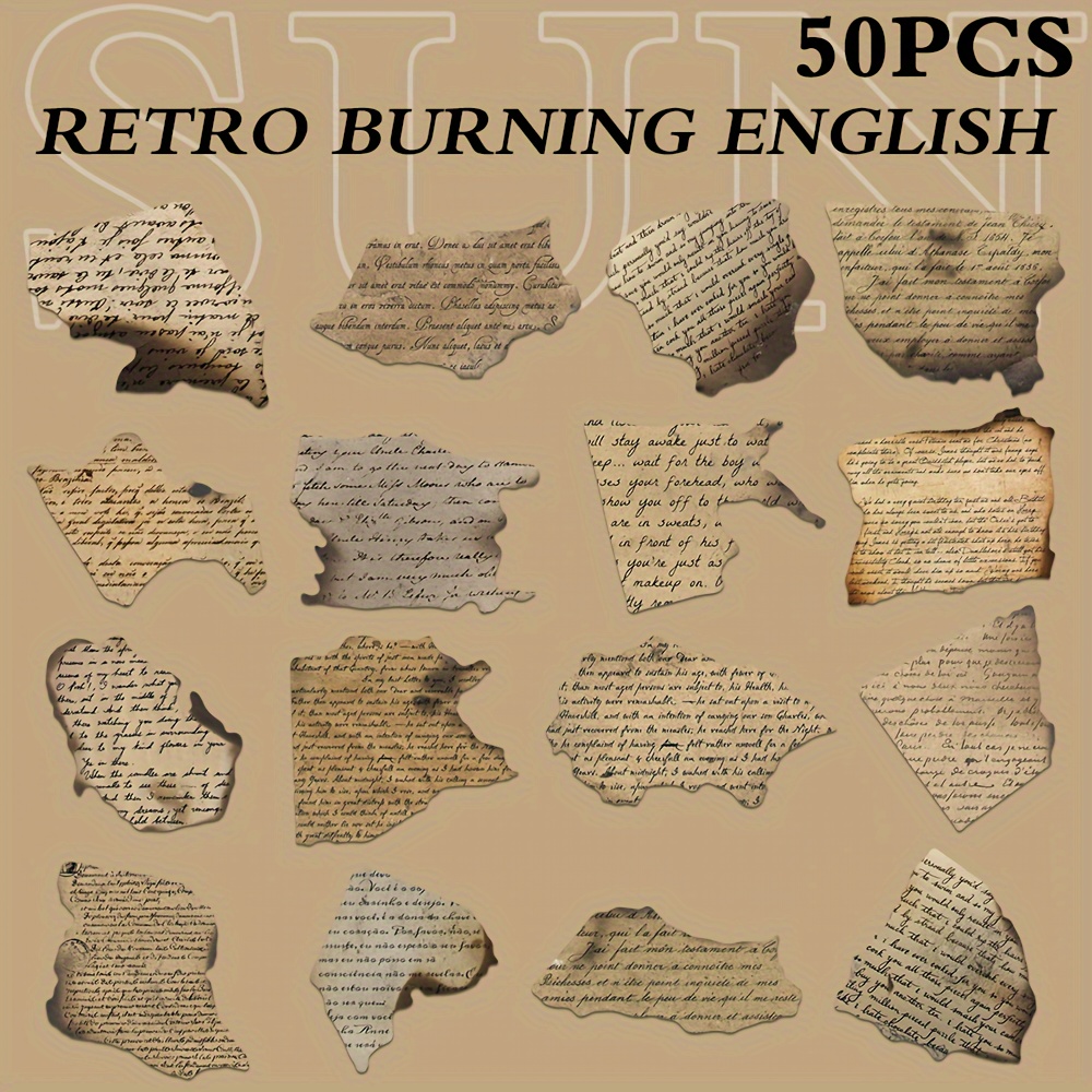 Image of 50 Vintage Burnt English Stickers For Creative Scrapbooking, Diaries, Phone Cases, Laptops, Luggage, Envelopes, And Decorative Artwork.