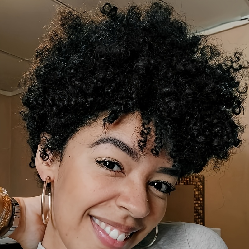 TEMU Hair Synthetic Curly Wig With Bangs Short Afro Wig Short Heat Resistant Wigs For Women Short Wig Short Bob Hairstyles Short Wig For Halloween, Christmas, Music Festivals
