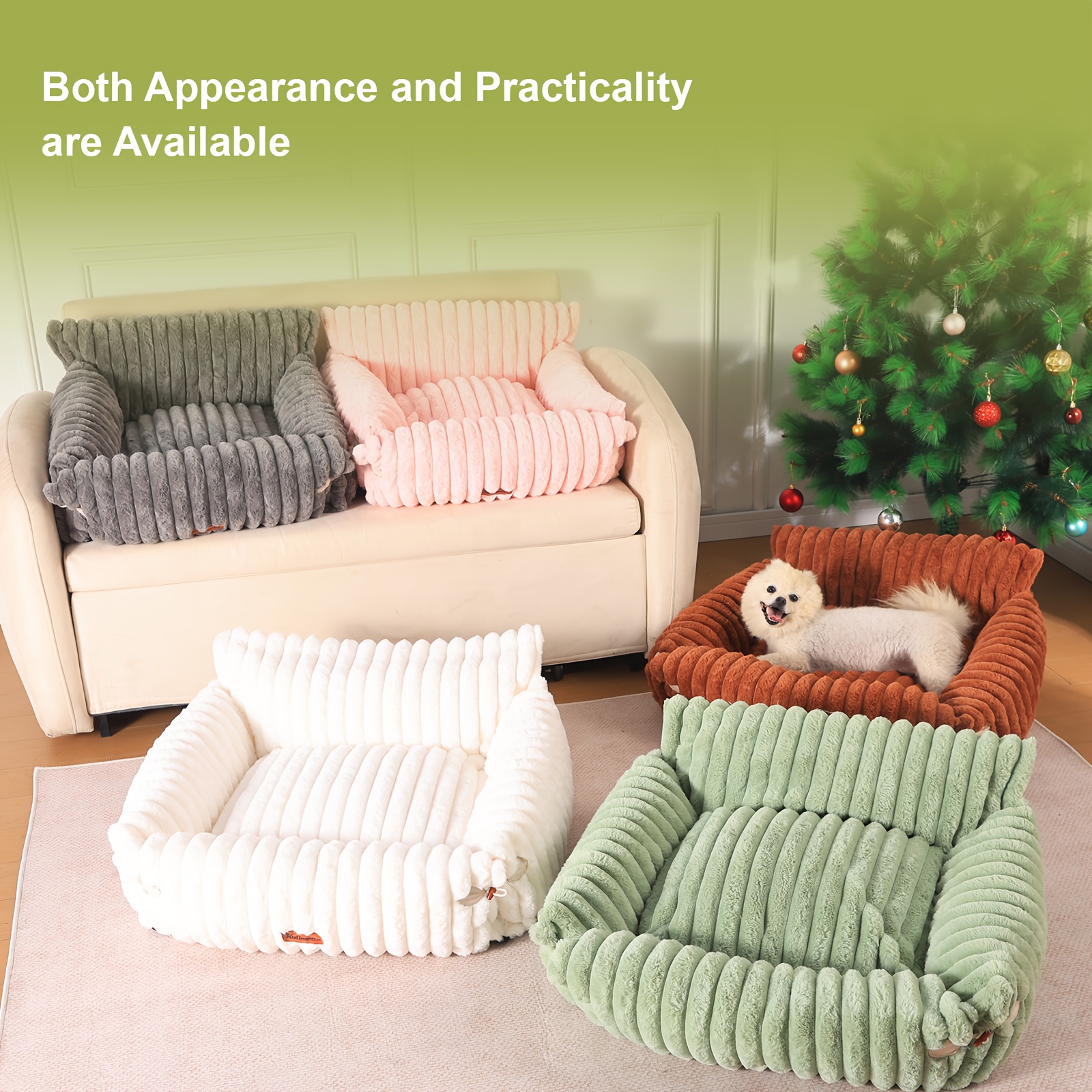 kylinsure fluffy cat sofa bed detachable washable pet bed with striped design beige pink gray green brown soft cushioned lounge chair for cats puppies durable indoor outdoor use cat furniture bed   furniture plush pet furniture   pet furniture pet lovers Product details 1