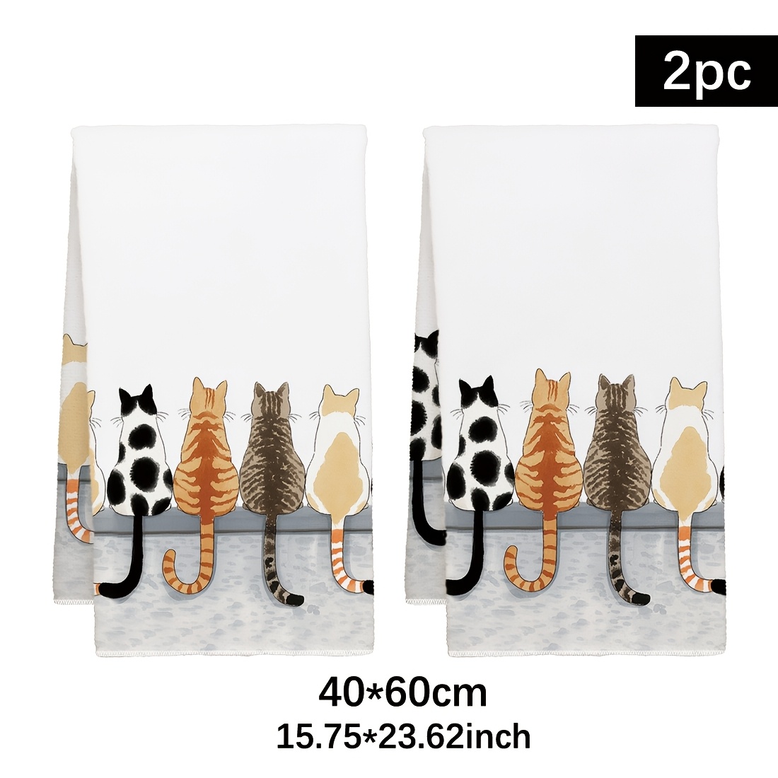 TEMU 2pcs Cat-themed Kitchen Towels Suitable For Cooking, Baking & Cleaning - Soft Microfiber Cloths With Cute Kitten, Machine Washable, Durable