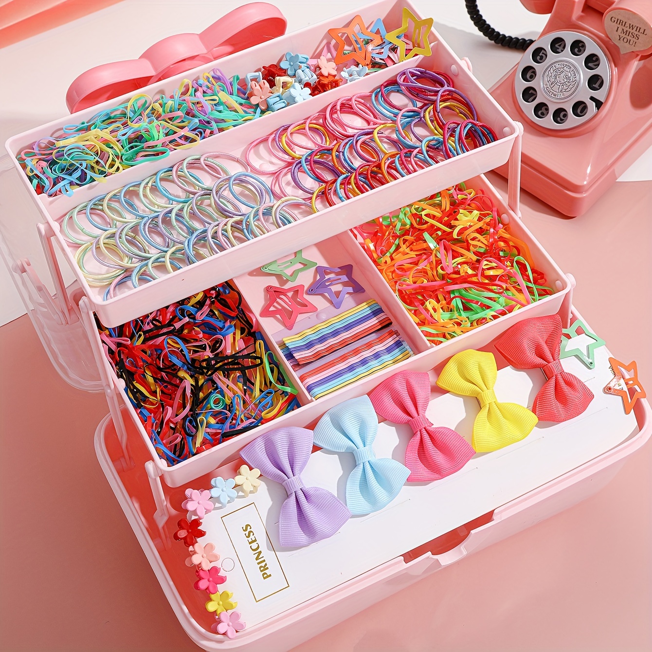 

860pcs Assorted Hair Accessories Set, Hair Ties, Bows, Flowers, Stars, Multi-functional Hair Clips, Plastic, , Use, Included