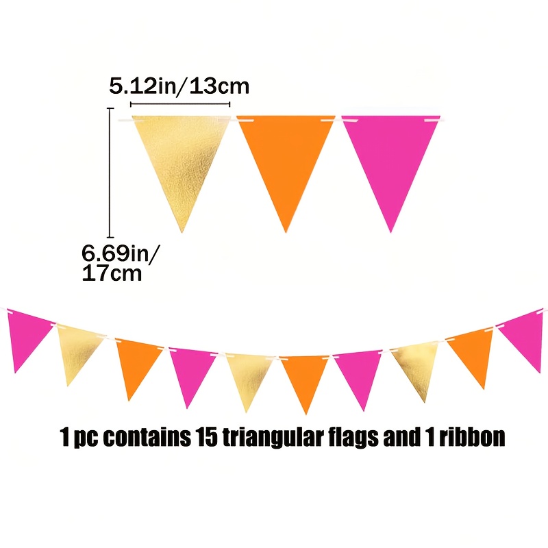 Image of 15pcs, Glitter Golden Hot Party Hanging Decorative Banner, Triangle Banner Pull Flag, Thanksgiving Decoration Supplies, Suitable For Birthday Wedding Baptism Gender Reveal Party And Retirement Party