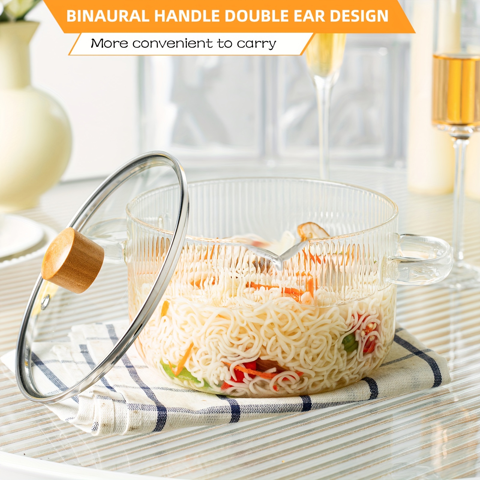 2pcs glass pots for cooking with lids simmer pots glass saucepan stovetop pots heat resistant borosilicate glass cookware for soup   food pasta noodle details 6