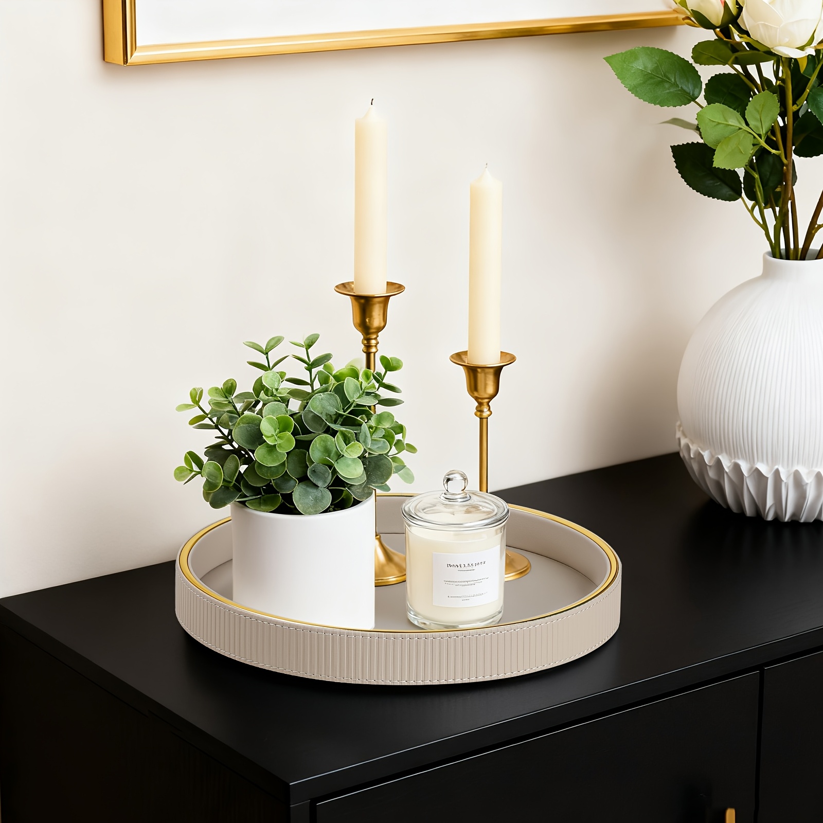 Image of A Fashionable Faux Leather Tray, Desktop Organizer For Small Items , Blending Luxurious Minimalist Style With 3 , Enhancing Your Lifestyle