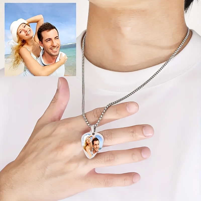 TEMU Collana da in acciaio inossidabile 304L con foto personalizzata e ciondolo a forma di cuore con la tua foto, placcata in oro 18K, decorazione