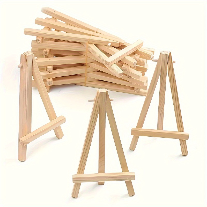 TEMU 12pcs Adjustable Mini Wooden Easel - Triangular Display Stand For Canvas Art, Crafts, And Painting