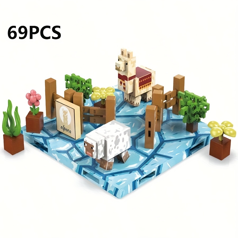 My Magnetic Building Zoo Alpaca And Plant Scene, Kids' And Building Stem Toy, Suitable For Boys And Girls Ages 6 And Up, Christmas, Halloween, And Thanksgiving Gift, 28pcs/69pcs