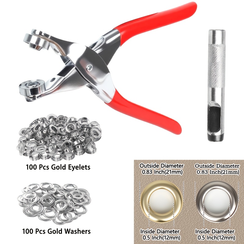 TEMU 1/2 Inch Eyelet 202pcs Grommet Eyelet Punch Tool Set, Flower Eyelet Hand Tool Set With Punch Tool And Metal Eyelets, Washers, For Craft Diy