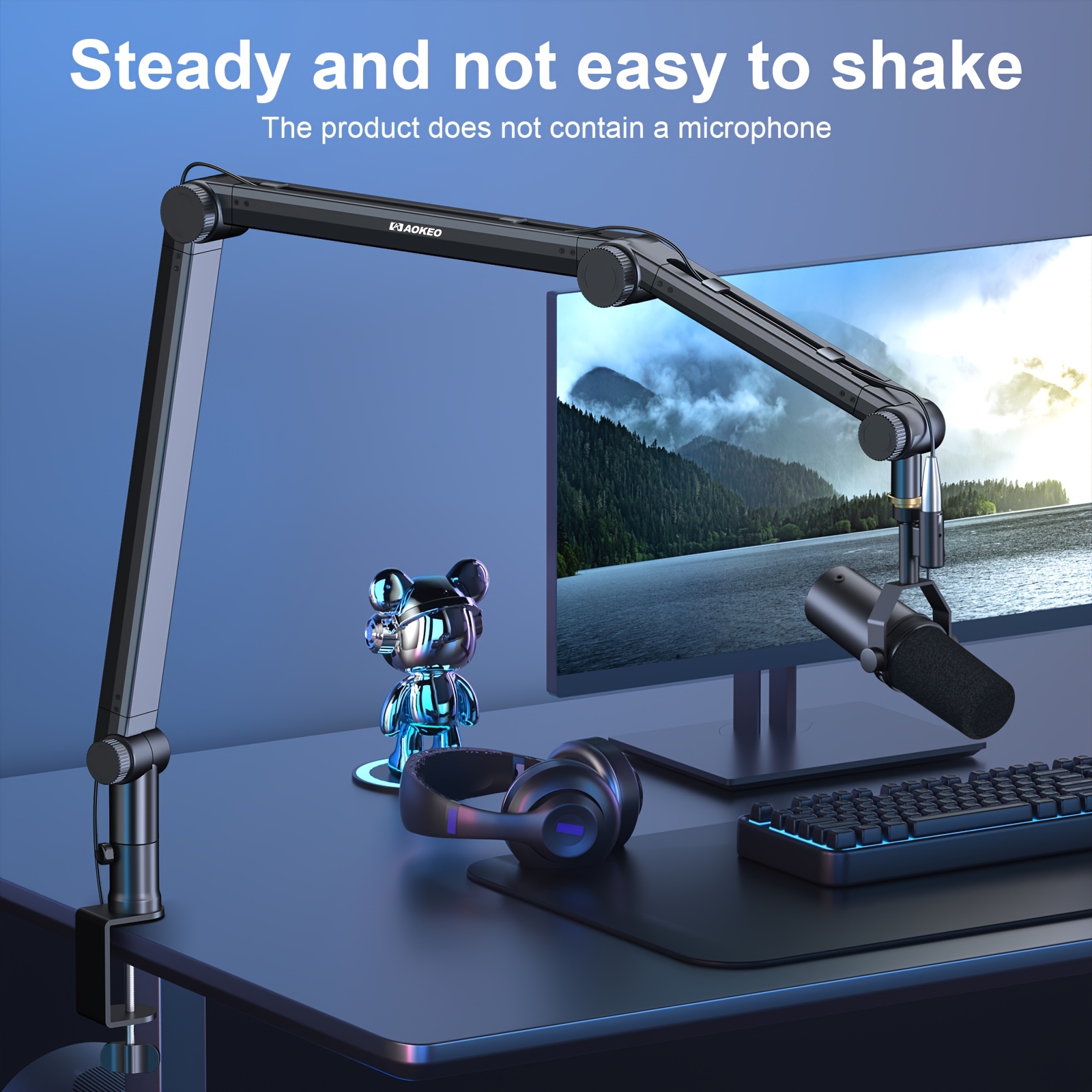 Image of Aokeo New Microphone Suspension Arm, Microphone Stand With Audio Cable Acquisition Channel, Heavy-duty Microphone Suspension Boom, Scissor Arm Stand Adjustable In 3 Levels, Suitable For Microphones
