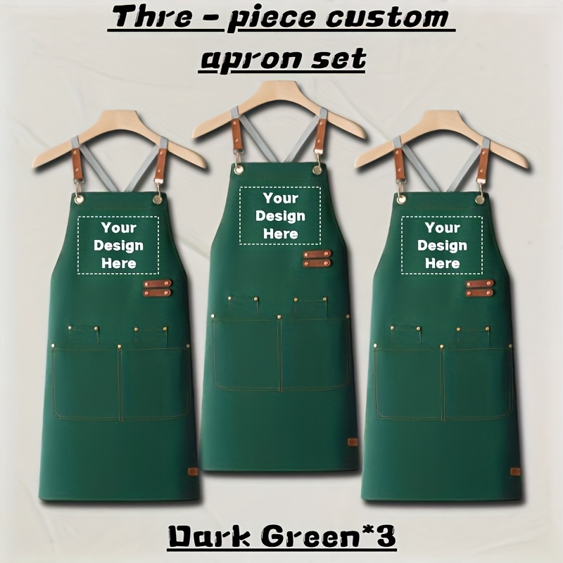TEMU 3pcs Custom Apron Set, Professional High-end Custom Aprons, Premium Waiter Aprons. Ideal For Employees, Workwear, Groups, Businesses, Schools, ,