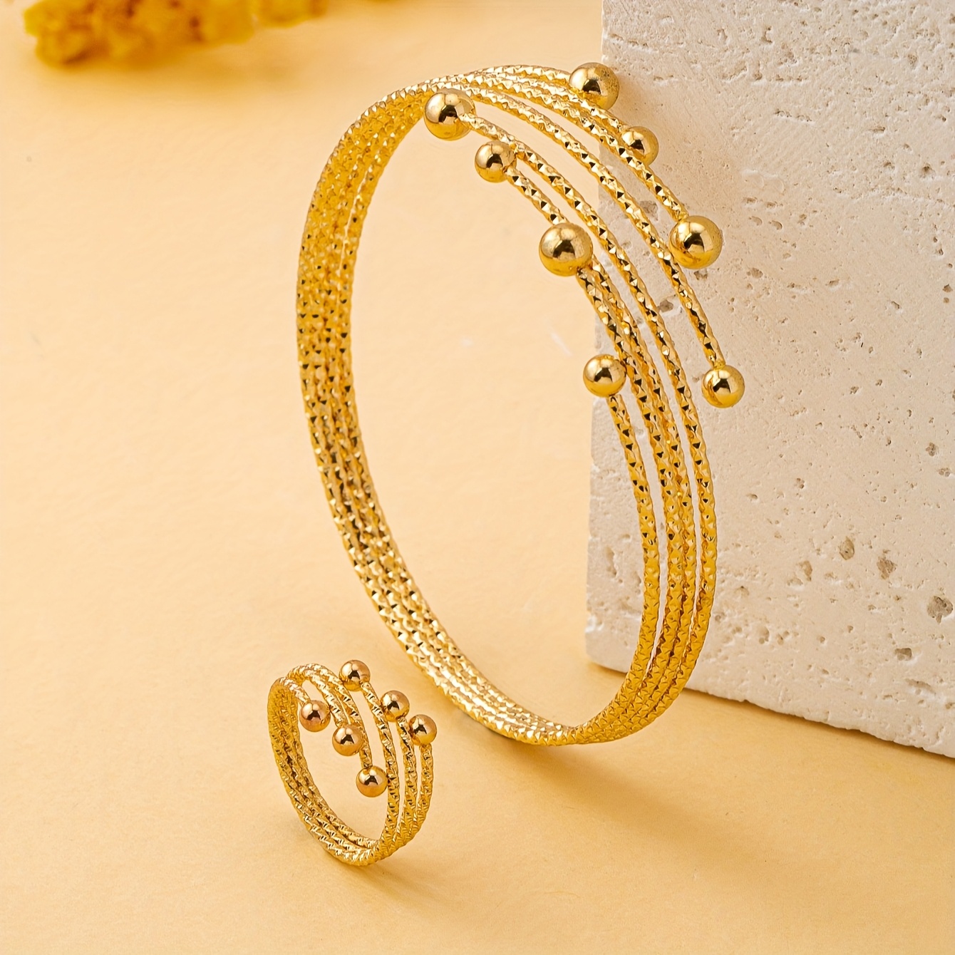 2pcs Fashionable Minimalist Bead Women's Ring Set