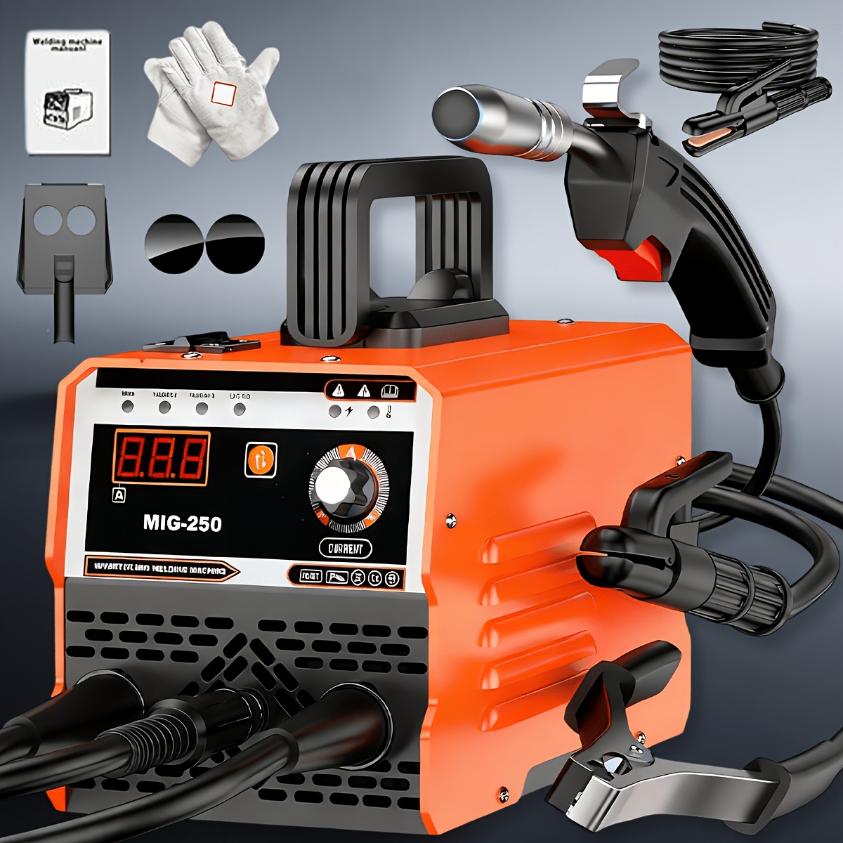 MIG-350/MIG-250 3 In 1 Welding Machine, 110V 60Hz 105A Gasless MIG/Stick ARC Welder With Orange Rubber Case, Complete Starter Kit Include Welding Wire, Rods, Mask Gloves, Portable Welder For Beginners Home Industrial Repair