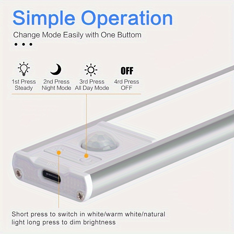 photo de l'article une lampe de placard   fil à détection de mouvement, rechargeable,   pour une utilisation sous   dans les cuisines, les salons,   et autres  .   est dotée dun design magnétique pour une installation facile et est disponible en tailles de 7.8, 11.8