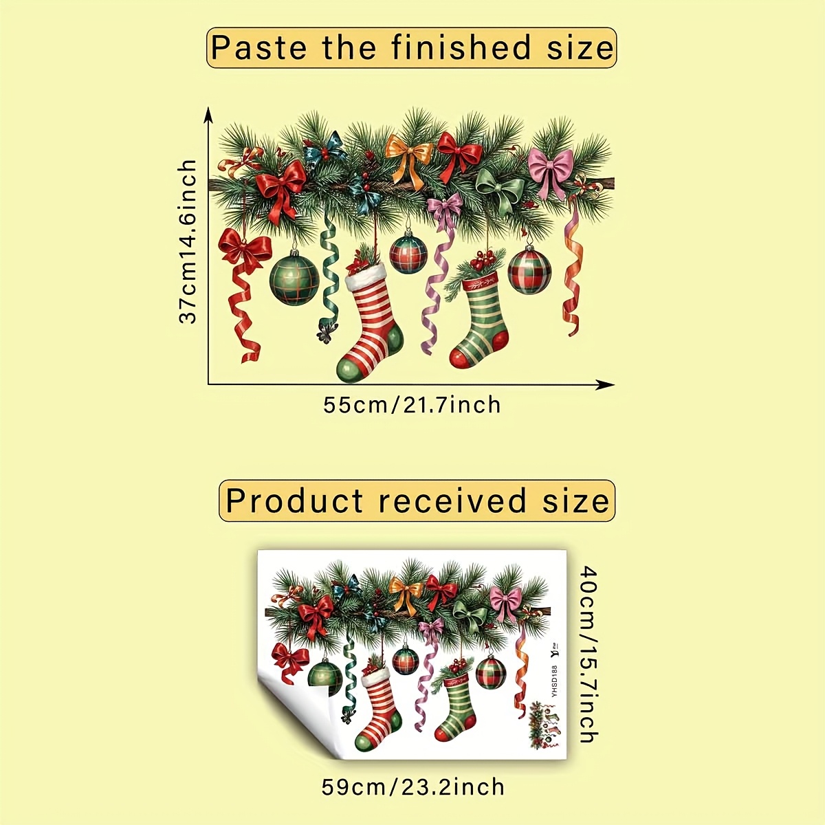 TEMU 1pc Christmas Pine Branches, Bows, Christmas Stockings, Colorful Balls Window Sticker, Creative Diy Self-adhesive Removable Double-sided Pvc